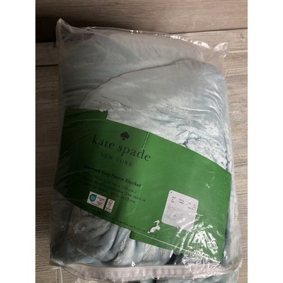 KATE SPADE Aqua Blue OVERSIZED KING Fleece Blanket Soft Plush Throw 112x92