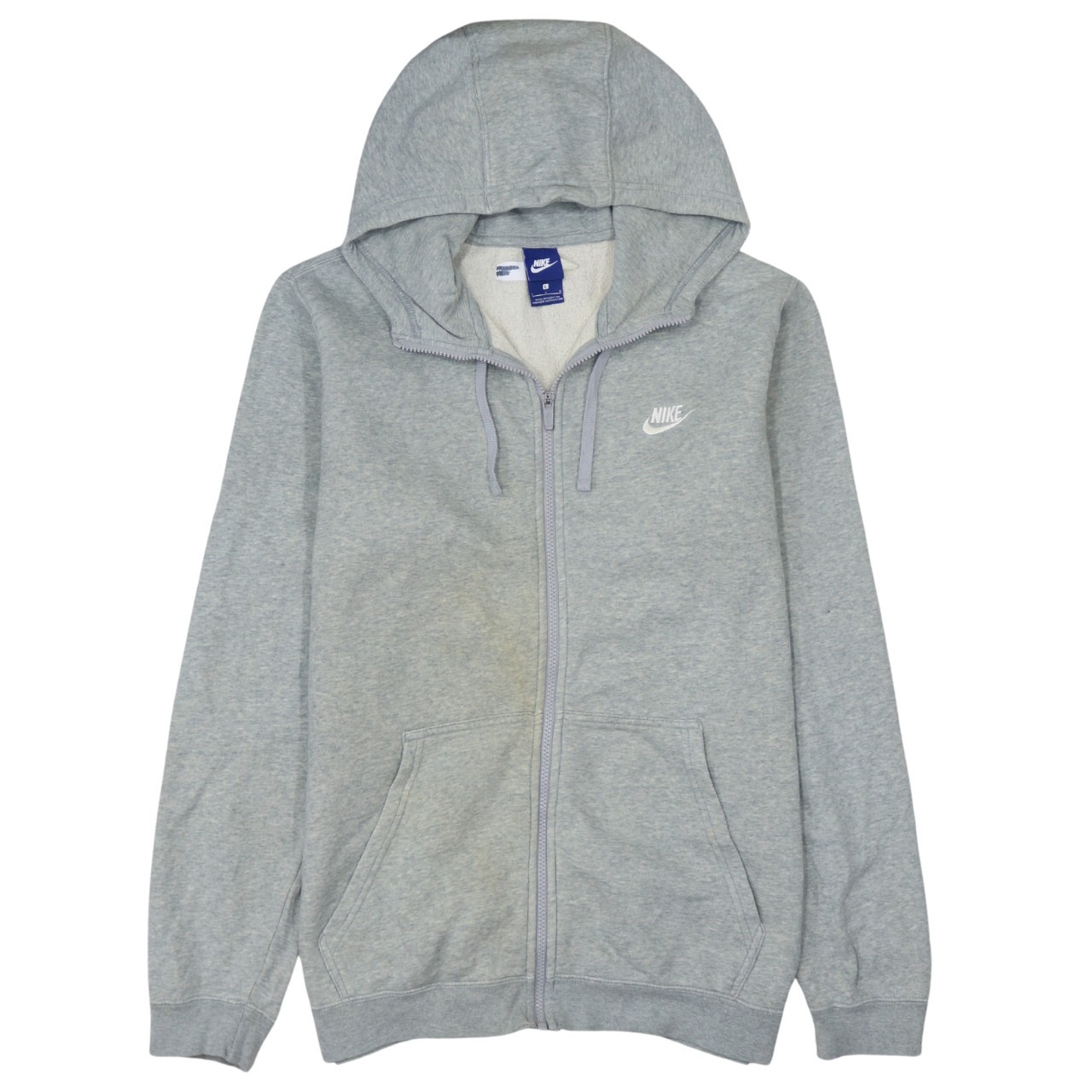 Nike Mens Hoodie Grey Full Zip Fleece Embroidered Swoosh Drawstring Pockets L