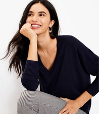 NWOT Ann Taylor LOFT Navy Blue Oversized V Neck Sweater SZ XXS