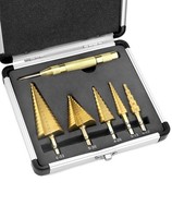 Qwork 5Tlg Stufenbohrer Kegelbohrer Titanbeschichteter HSS