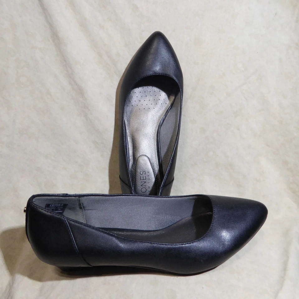 🩰 Jones New York Low Wedge Pointy Ballet Pumps sz 9 W Black Matte Leatherette - Image 2 of 4