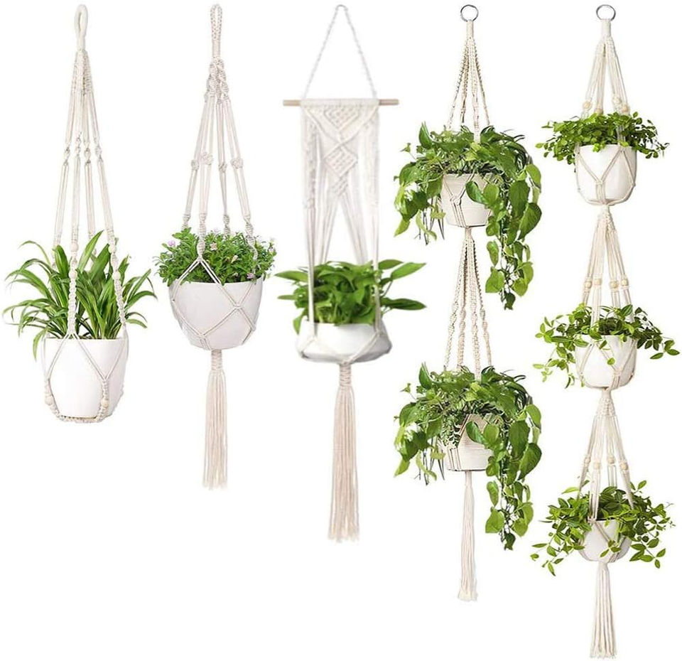 Macrame Plant Hangers, Set of 5 Indoor Outdoor Hanging Planter ...