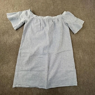 Mini Vestido Rosa Limonada Mujer Grande Azul Blanco Seersucker Boho Fuera del Hombro - Imagen 1 de 4