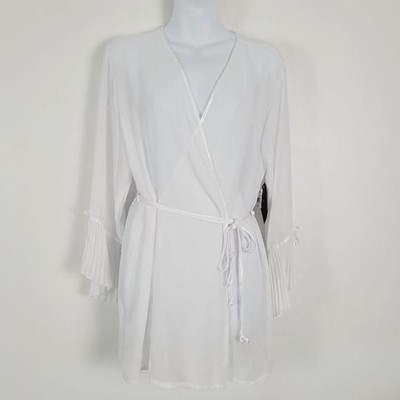 Cinema Etoile Seductive wear White Sheer Pleated Ruffle Sleeve Robe