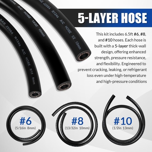 Air Conditioning Hose and Fitting Kit Universal Fit for Automotive A/C Systems, - Foto 4 di 16