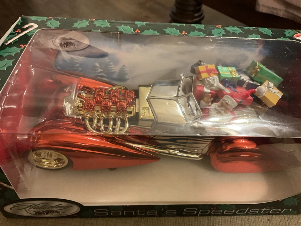 2002 Hot Wheels Holiday Santa's Speedster Red Chrome Christmas 1:18 NRFB New - Image 2 of 4