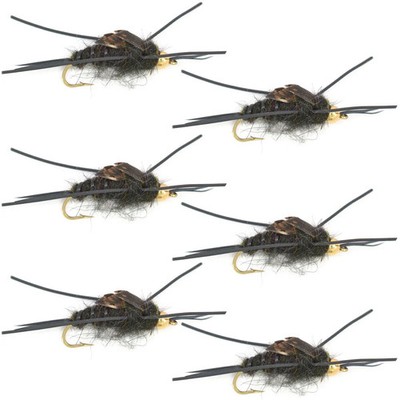 Tungsten Bead Kaufmann's Black Stone Fly with Rubber Legs - 6 Flies Hook Size 4