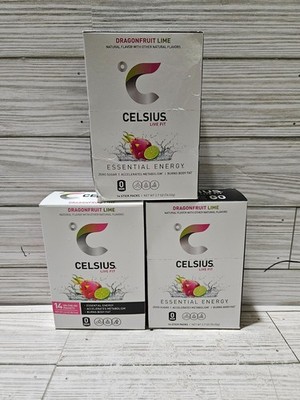 3 Boxes Celsius Essential Energy Dragonfruit Lime 42 Total Stick Packs 7/2026
