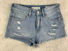 Bullhead Size 24 Womens High Rise Shorts Rip Torn Distress Light Wash Cut Off