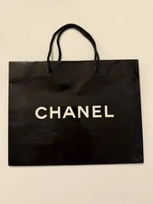 New Chanel Glossy Medium Paper Gift Bag Shopping Tote Empty , shiny black w logo