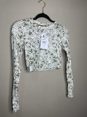 O Neil Women s Halfmoon Newport Long Sleeve Green Crop Swim Top Size Large NWT