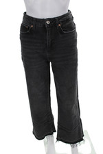 Zara Womens Cotton Distressed Ankle Detail Pocketed Skinny Jeans Black Size 2