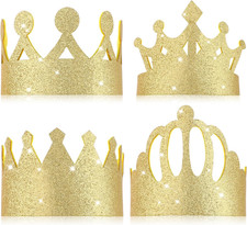4 Pcs Gold King Crown Glitter Queen Crowns with Elastic Band Felt Birthday Crown