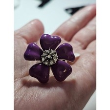 Silver tone purple enamel flower ring size 6