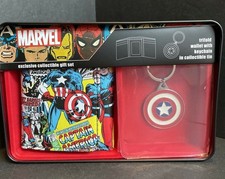 Marvel Comics Men's Trifold Wallet And Keychain Set - Captain America New