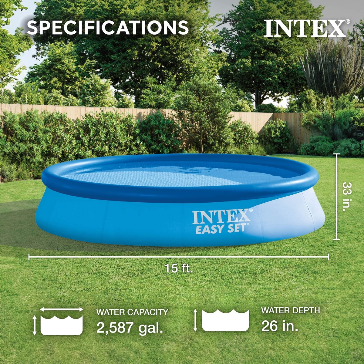 Intex Easy Set 15ft x 33in Inflatable Kid Family Swimming Pool
