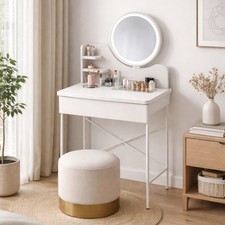 Postazione Trucco 60 cm Bianca con specchio e Luci Led Mobile Make Up