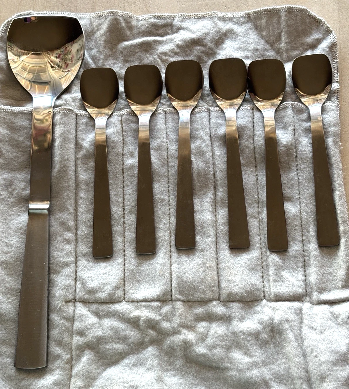 Vintage MCM Latama Italy Spoon Set 6 Dinner 1 Serving Original Pouch Unused