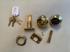 Schlage Single Cylinder Deadbolt Brass Lock Set w/ 4 Keys Latch Strike Plate