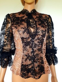 RARE!&pound;1,295 AGENT PROVOCATEUR SOIREE CELESTINE BLACK/PEACH SHIRT UK12/US6-8/IT44