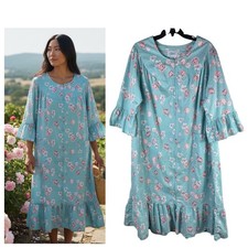 National House Midi Dress Sz 1X 16 18 Floral Blue Pink Ruffle Lounge Mumu Zip