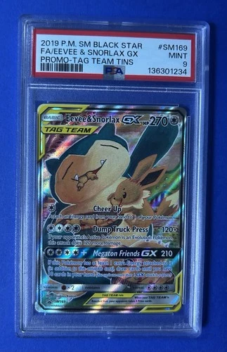 2019 PM SM Black Star FA/Eevee & Snorlax GX Promo Tag Team Tins #SM169 PSA 9
