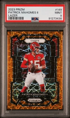 Patrick Mahomes 2023 Prizm Orange Lazer Prizm #149 PSA 9