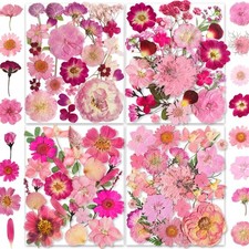 148PCS Pink Dried Pressed Flowers with Butterfly Stickers - Real Nature Flowe...