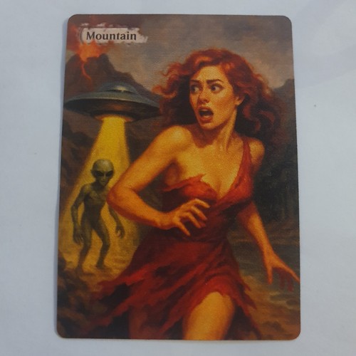 Altered Art MTG Card - Mountain - Girl and Alien artealterada