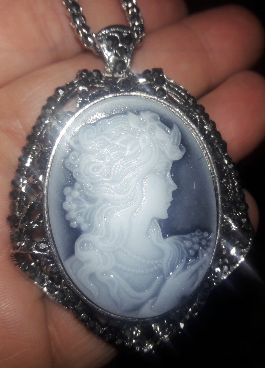 Betsey Johnson Silver, Blue & White Enamel Camel Pendant on  💙 Betsey Johnson Elegant Silver, Blue and White Cameo Pendant Necklace 💙 main image 1