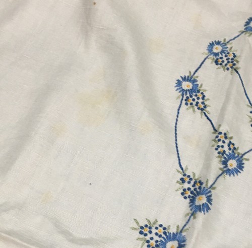 Vnt Natural Linen Table Cover Tablecloth Laced Border Embroidered Blue Flowers* - Picture 12 of 12