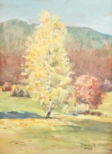 1960 Impressionist landscape gouache painting signed