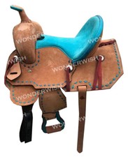 Rough Out Western Leather Blue Seat Barrel Horse Saddle Set Size 10" -18"