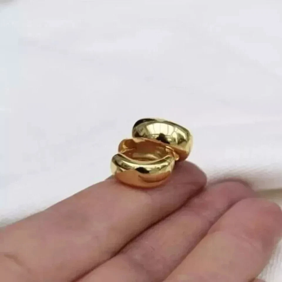 10k Solid Yellow Gold Plated Small Hoop Wedding Round Cut Vintage Earrings - Image 3 of 4