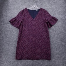 Madewell Dress Womens 10 Red Mini Floral V Neck Silk Bell Sleeve A Line Boho