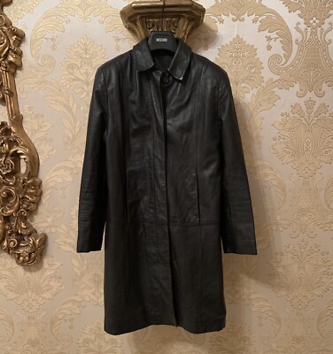 St Michael weicher schwarzer Ledertrenchcoat in Y2k einmal getragen UK Größe 8-10