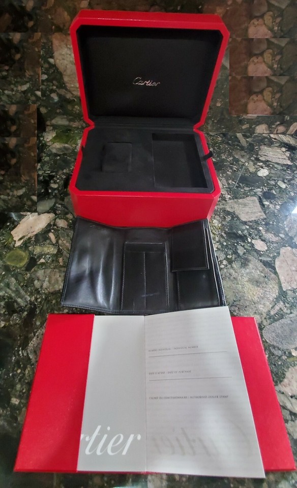 CARTIER Jumbo Red Watch Box & Open Papers & Black Leather Pouch