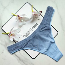 PINK Victoria's Secret Seamless High-Leg Smooth Thong Panty Light Blue SZ S/M