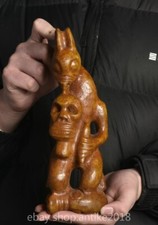 10.4" Rare Old Chinese Hongshan Culture Jade Carved Sun God Skull Head Statue
