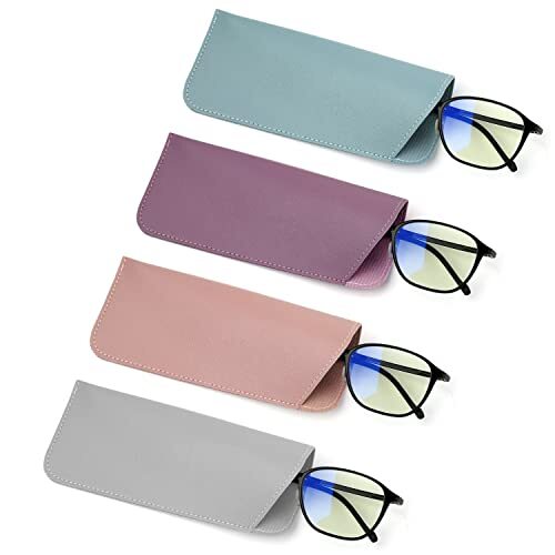 LUTER 4pcs Soft Glasses Cases, 7x3 Inch PU Leather Eyeglasses Case Soft Pouch