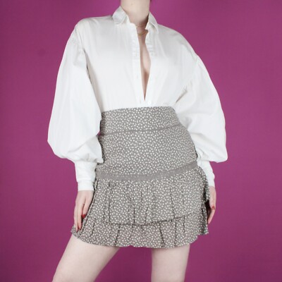 Vintage 2000er Y2K Mini kurz beige Rüschen Stufen ditsy Kirsche Rock Medium 14