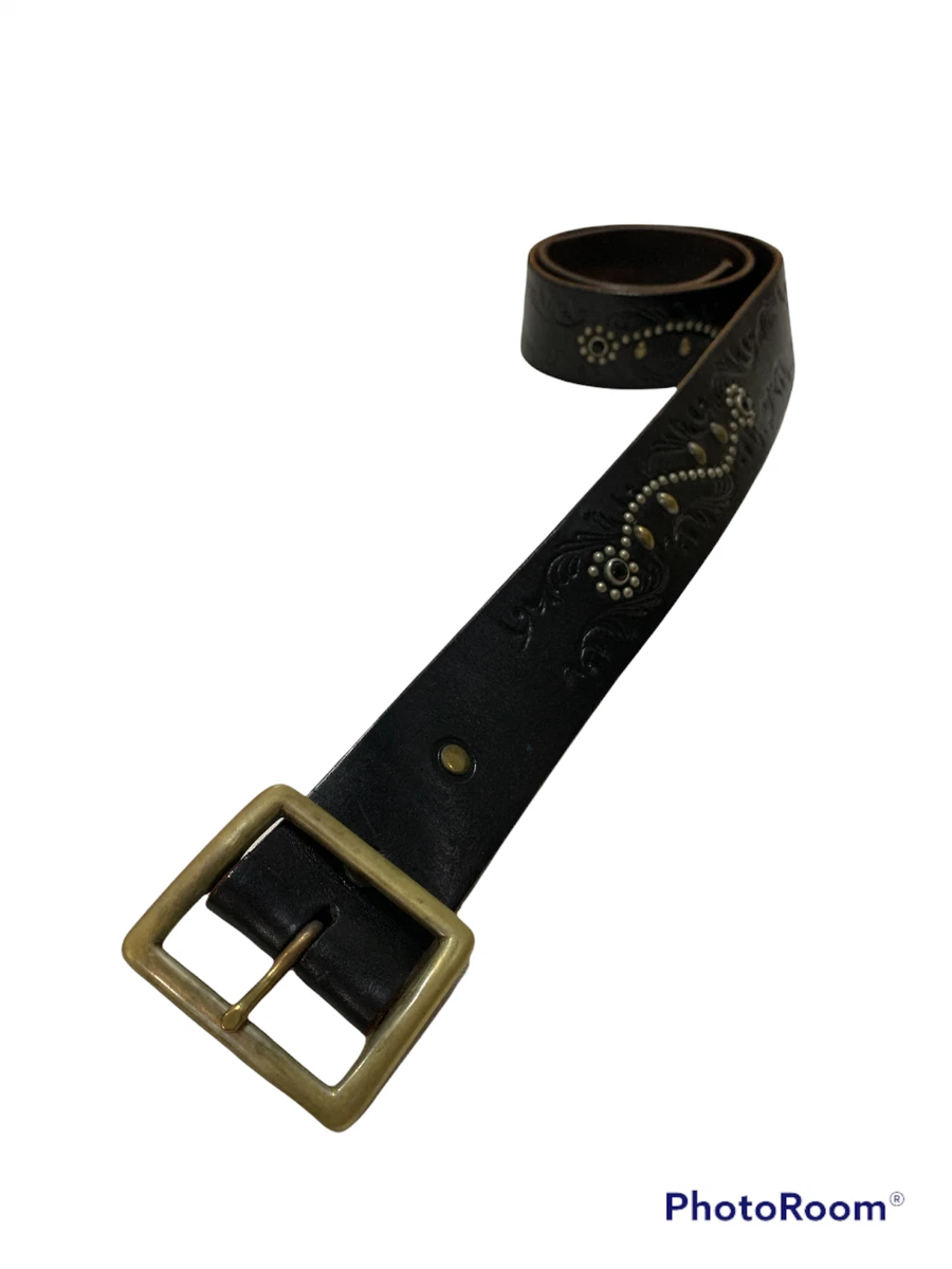 HTC HOLLYWOOD TRADING COMPANY STUDDED GEMSTONE ENGRAVED LEATHER BELT SIZE 32-26