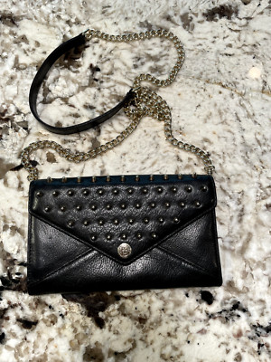 REBECCA MINKOFF Studded Chain Crossbody Mini Wallet Bag Black