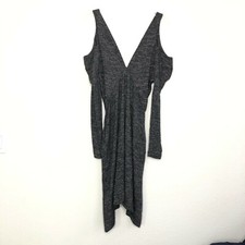 Maeve Anthropologie Gray Marled Cold Shoulder Long Sleeve Dress V-neck sz XS DE