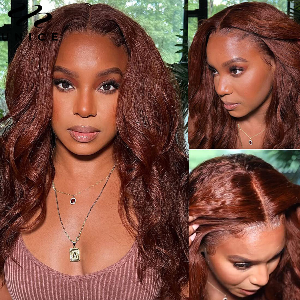 UNice Brazilian Reddish Brown Kinky Yaki Straight 13x4 Lace  display picture 1