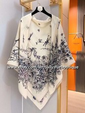 Sallys 75% Cashmere 25% silk Wrap Scarf Dragonfly Print Double Face Shawl 53"