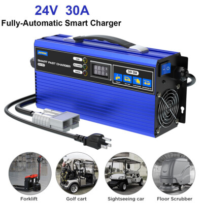 24V 30Amp Fully-Automatic Smart Battery Charger for Forklift Club Car Golf Cart