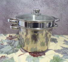 Stainless Steel 3 Piece Steamer & Pasta Cooker 8 qt with Glass Lid