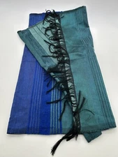 Womens Blue/Green Striped Scarf Wrap Shawl 24x69”