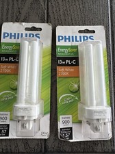 2 pk Phillips 13w PL-C Soft White 2700K 4 Pin Energy Saver Replacement CFL Bulb